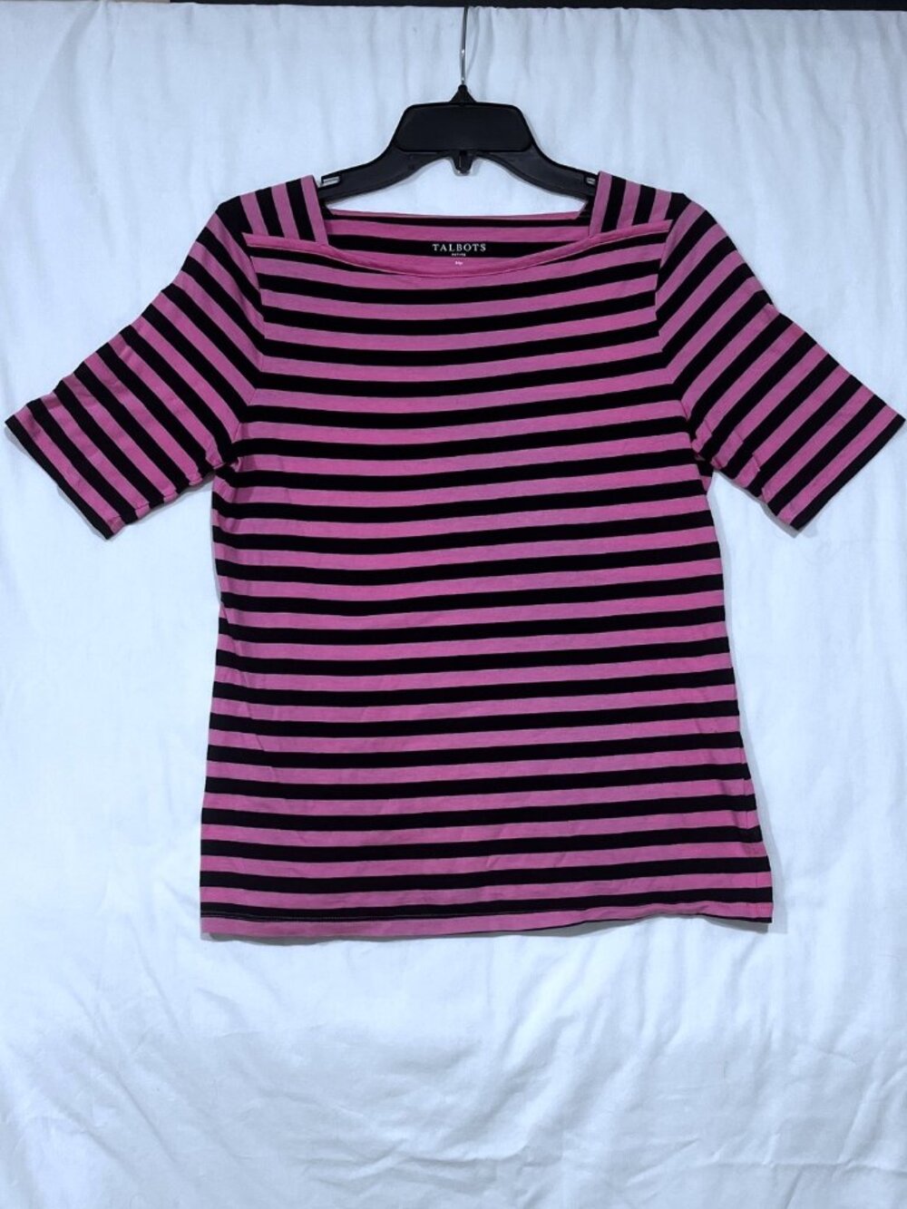 Talbots Women’s Pink & Black Striped Square Neck Shirt – Size PM